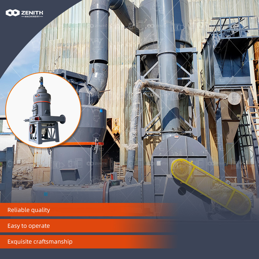 Overview of a Zenith grinding mill installation in an industrial mineral processing plant